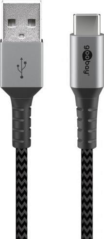 Kabllo USB Wentronic USB C në USB A, 1m, tekstile, lidhës metalikë