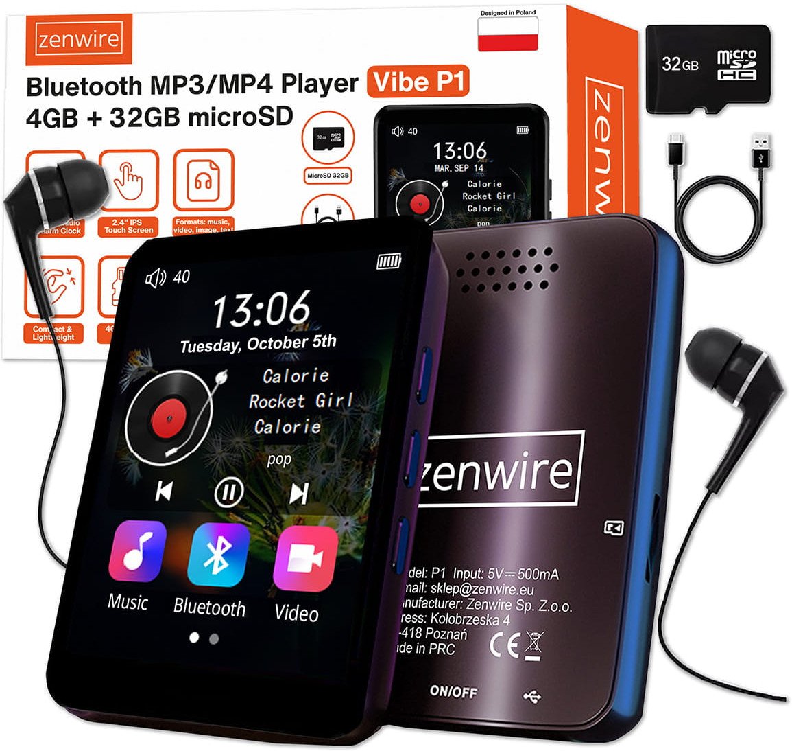 MP3 MP4 Player Zenwire Vibe P1, 36GB, ekran 2.4", i zi