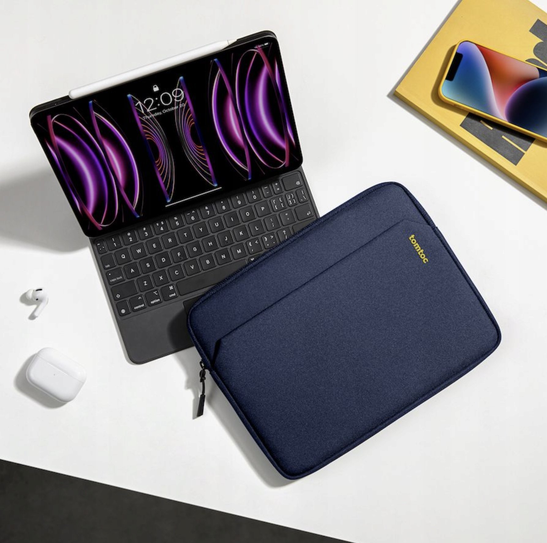 Mbështjellës tablet Tomtoc për iPad Pro 12.9", rezistent ndaj goditjeve, blu e errët