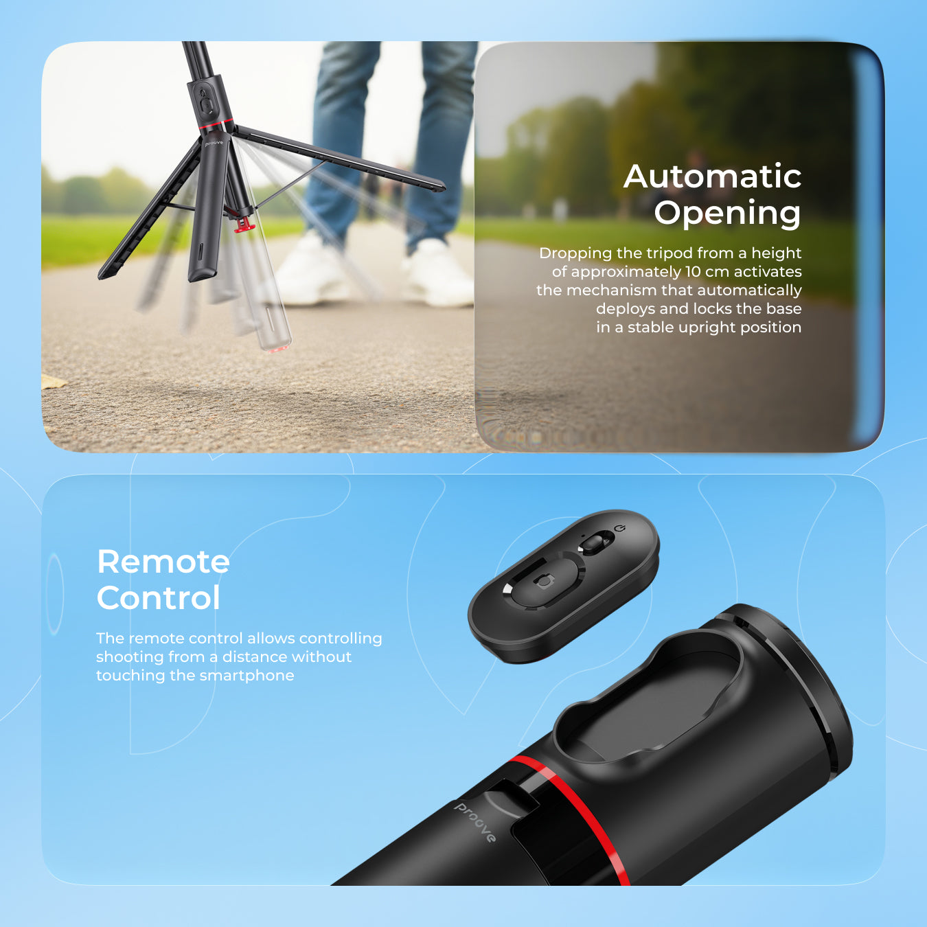 Tripod me hapje automatike Proove DropStop, 177 cm, i zi