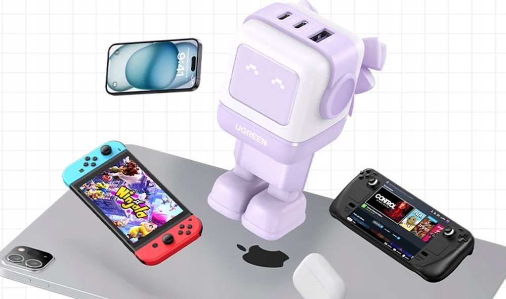 Karikues muri UGREEN Nexode RG, 65W, 3 porta GaN, rozë