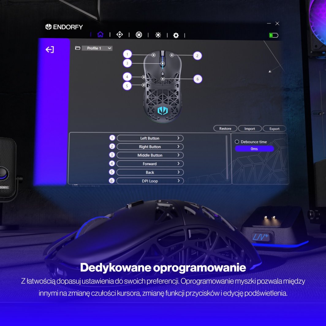 Maus Endorfy LIV Plus Wireless PixArt PAW3395, 26,000 DPI, i zi