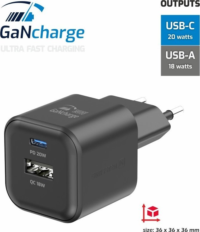 Karikues muri Swissten Power Adapter GaN, 20W PD, QC 18W, i zi