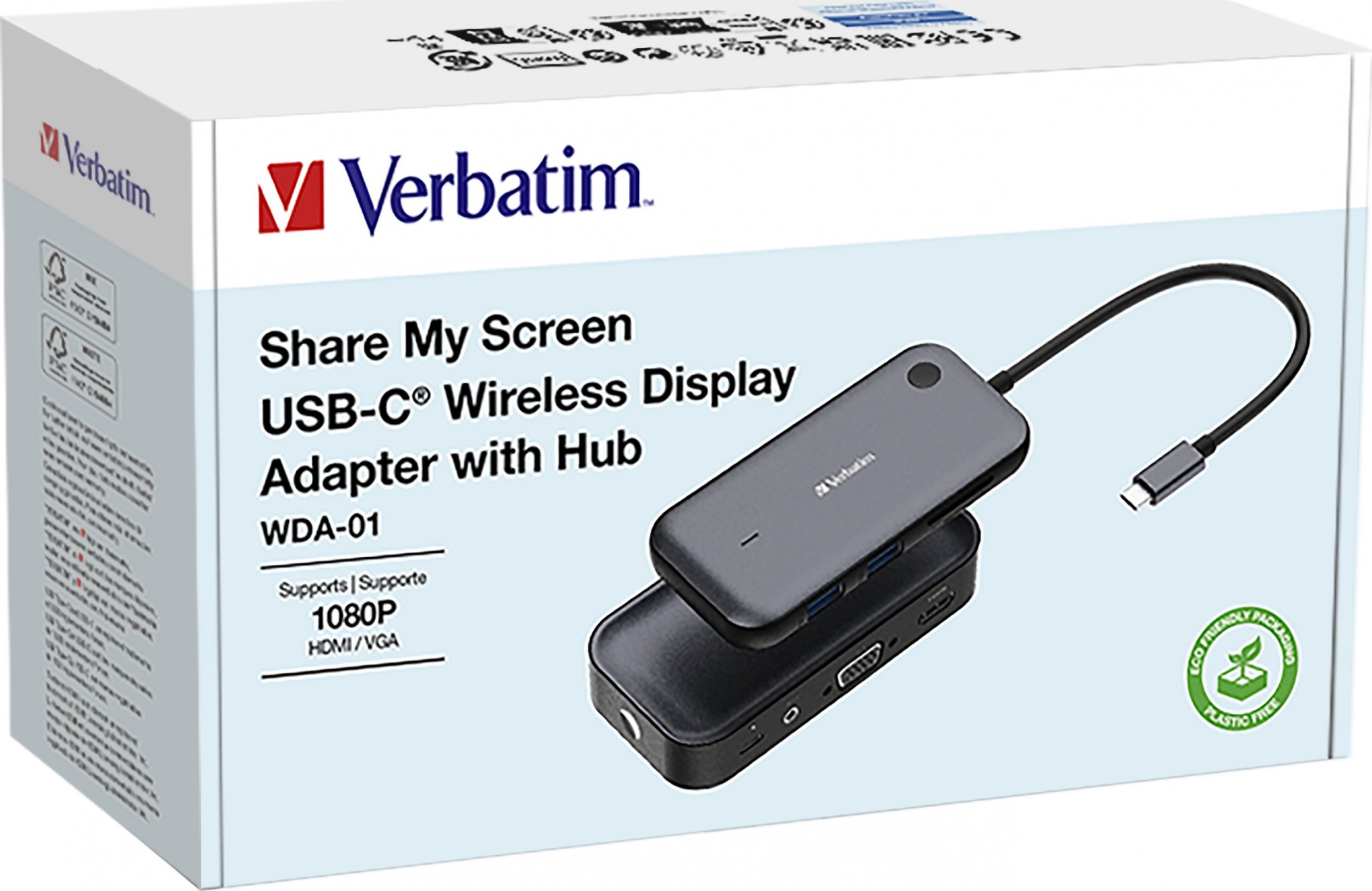 Adapter wireless për ekran Verbatim Share My Screen, USB C, Full HD 1080p, me hub
