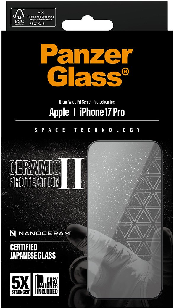 Mbrojtës ekrani PanzerGlass për iPhone 17 Pro, qeramik, transparencë e lartë, i tejdukshëm