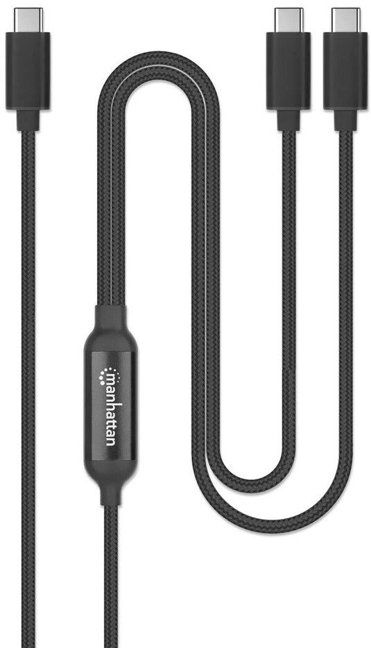 Kabllo karikimi Manhattan Dual USB C, 100W, 2m, e zezë