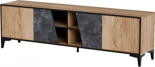 Komodë TV Black Red White Ovo, 180 cm, push to open, beton i errët dhe lis antik