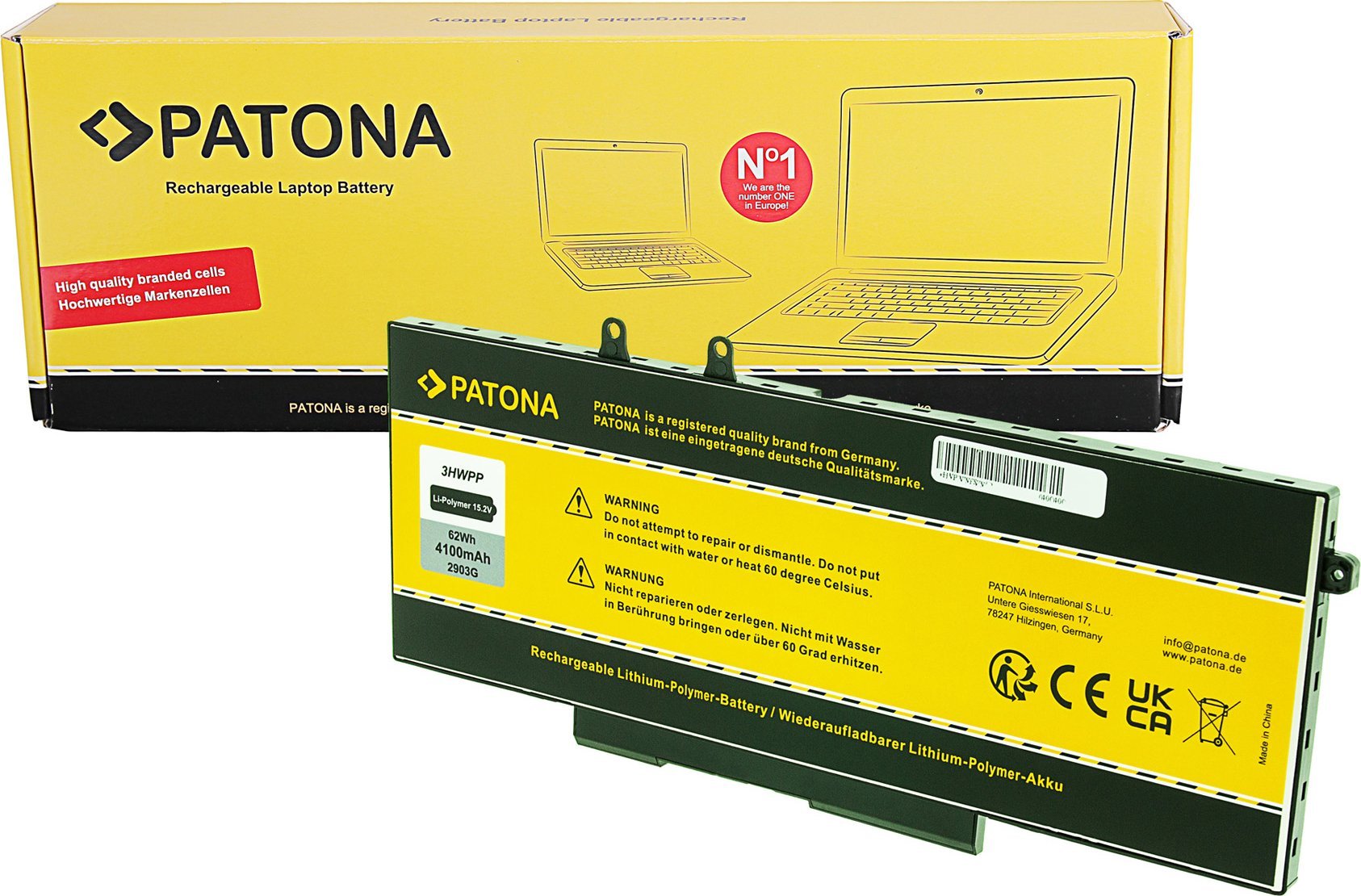 Батерија за лаптоп Патона 3HWPP за Дел Латитјуд 5400 5410 5510, 4100mAh, Ли-Полимер, црна