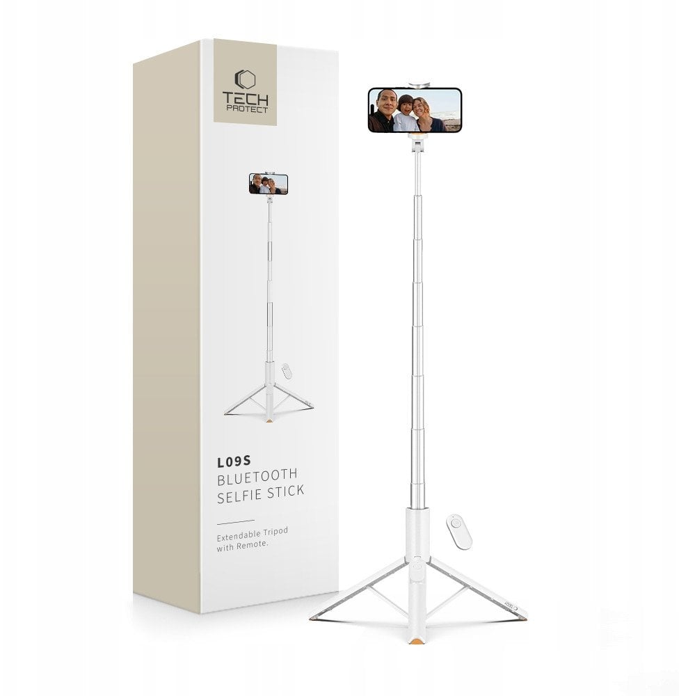 Selfie stick tripod Tech-Protect L09S, Bluetooth, me telekomandë, i bardhë