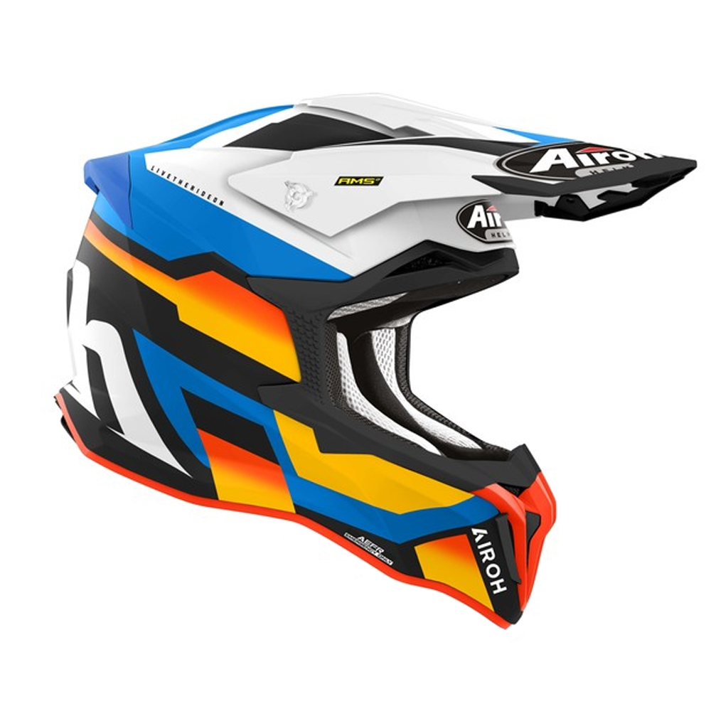 Helmetë motocross Airoh Strycker Glam, XXL, mat, e zezë blu bardhë portokalli
