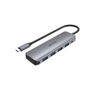 Qendër USB-C Unitek UHUB P5+, 4 porte USB-A, 12W, i hirtë