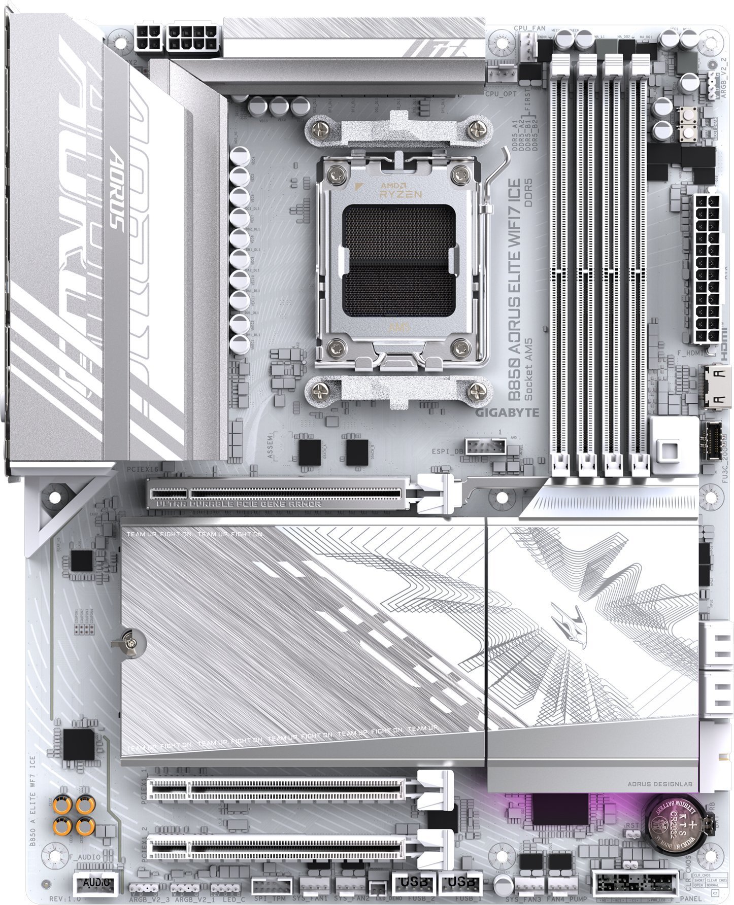 Pllakë amë GIGABYTE B850 AORUS ELITE WIFI7 ICE, DDR5 deri 8200MHz, PCIe 5.0, e bardhë