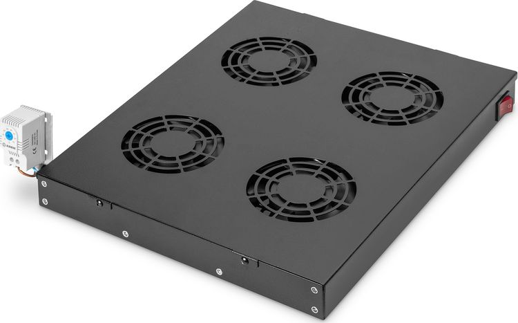 Kondicioner tavanor për kabinet rrjeti Digitus DN-19 FAN-4-HO-SW, për 19" 483 mm, 4 ventilatorë, i zi