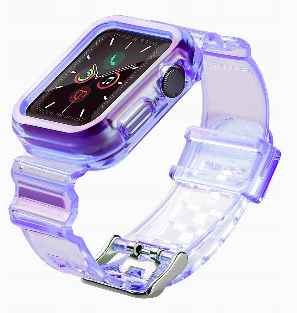 Rrip silikoni me mbrojtëse Hurtel për Apple Watch 42mm, TPU, transparent vjollcë