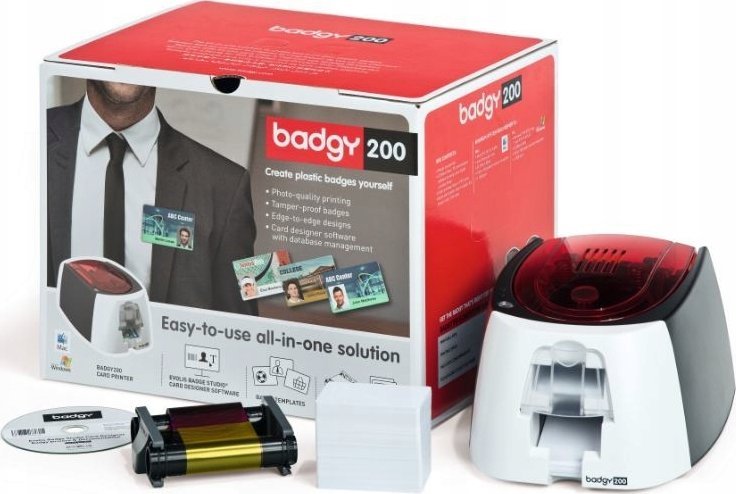 Printer kartelash Evolis Badgy 200, termik me ngjyra, 300 dpi, i bardhë