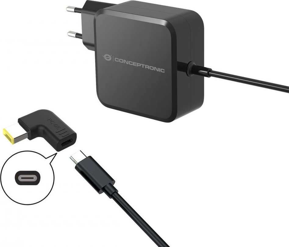 Adapter DC në USB C Conceptronic ABBY15PC05, për Lenovo Slim Tip, 18 20V, i zi