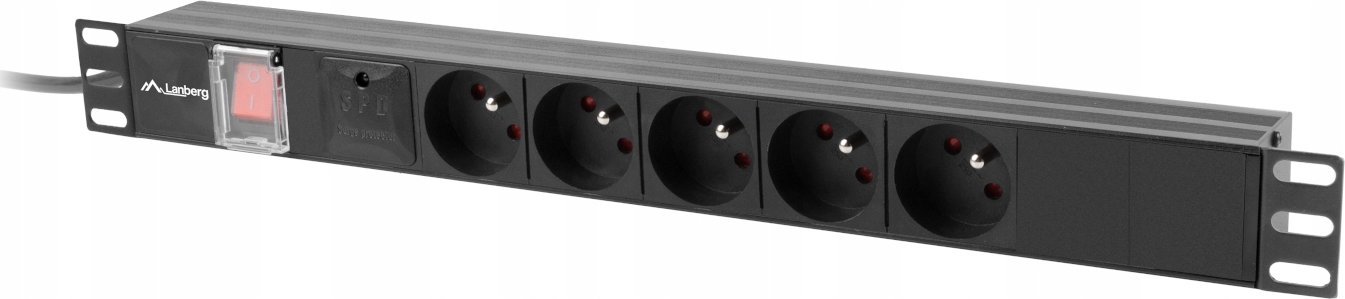Енергетска лента за рек кабинет Lanberg PDU 19" 1U, 5x 230V, 16A, 2m, црна