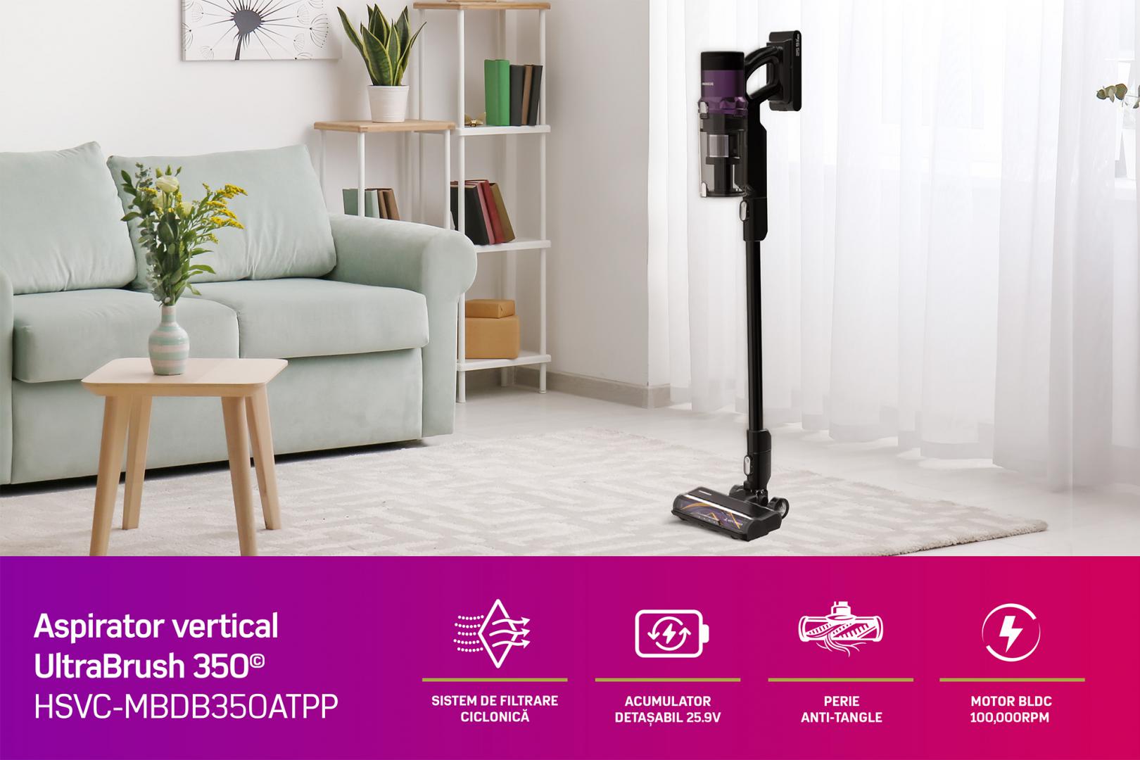 Правосмукалка без кабел HEINNER Ultrabrush 350 HSVC-MBDB350ATPP, 350W, 60 min автономија, црна виолетова