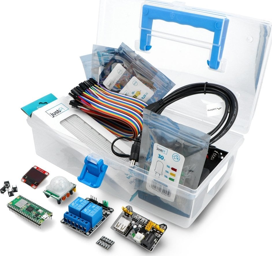 Starter kit Raspberry Pi Pico W me header, mikrocontroller, set komponentësh elektronikë