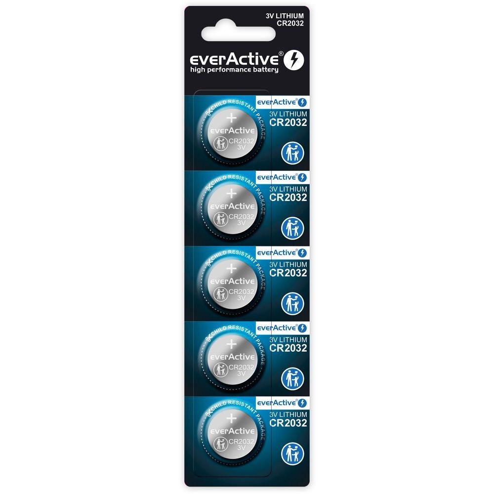 Bateri litium EverActive CR2032, 210mAh, 3V, set 5 copë