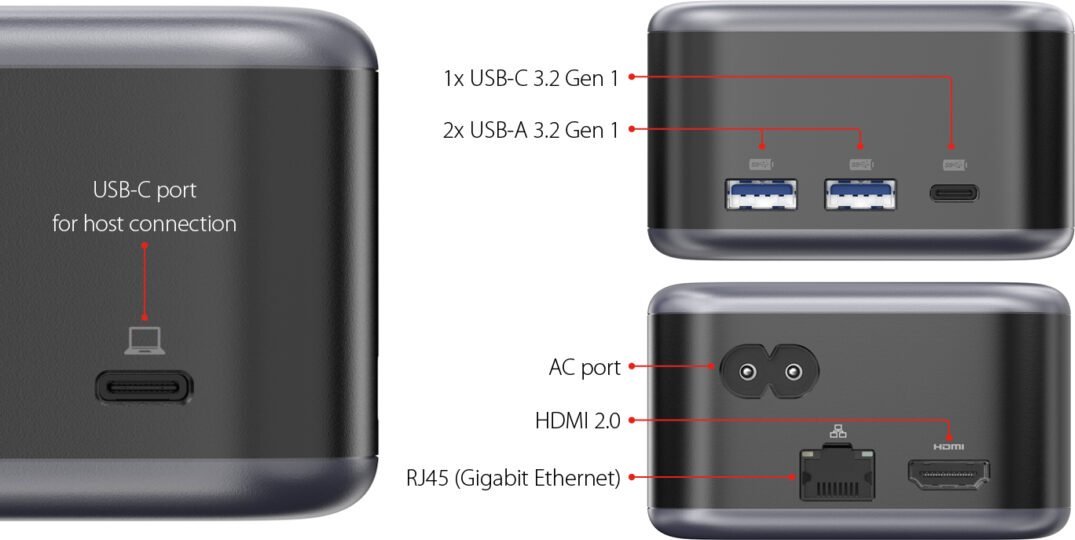 Docking station LMP PowerDock, 5 porta USB C, HDMI 4K, i zi gri