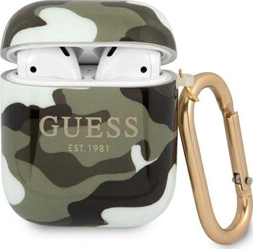 Këllëf mbrojtës Guess GUA2UCAMA Camo, për AirPods 1/2, TPU, i gjelbër
