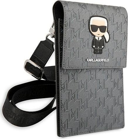 Çantë krahu Karl Lagerfeld Ikonik Karl Monogram Patch, për telefon, argjendtë