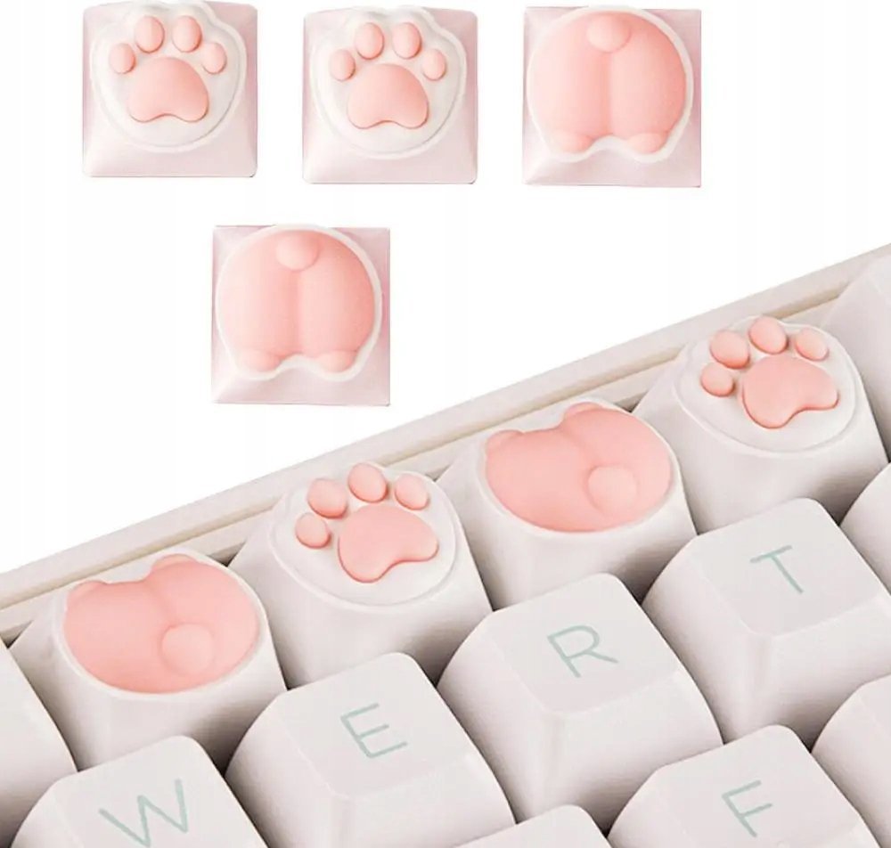 Set keycaps 3D për tastierë, 4 copë, dizajn Cat Paw, shumëngjyrëshe
