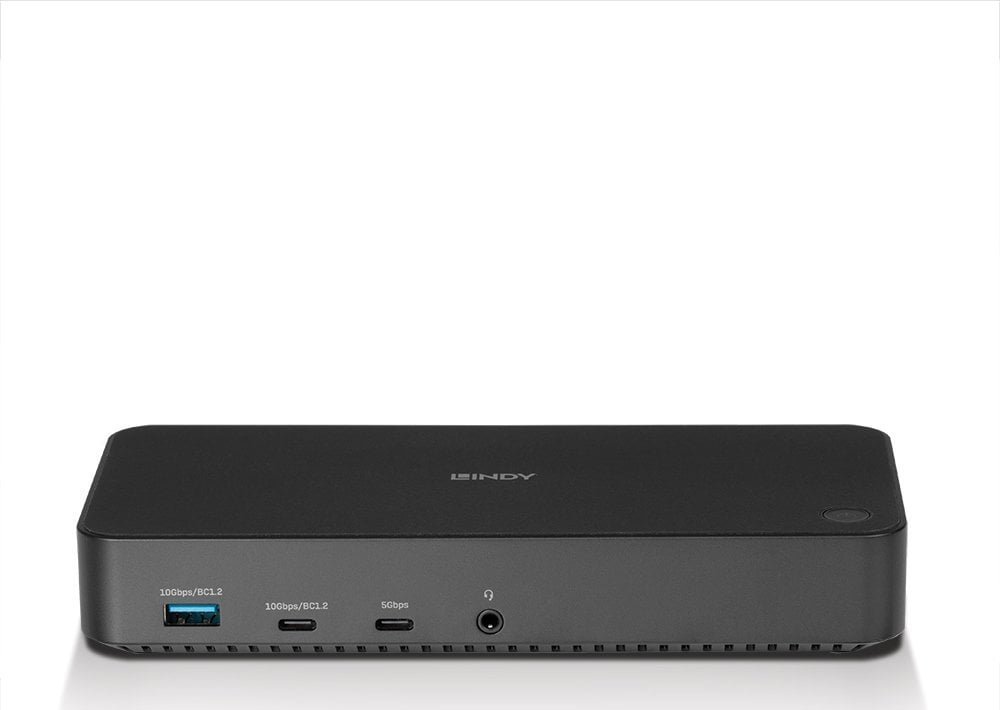Докинг станица USB C Lindy DST Pro 43366, USB 3.2 Gen 2, компактен станица за поврзување, црна