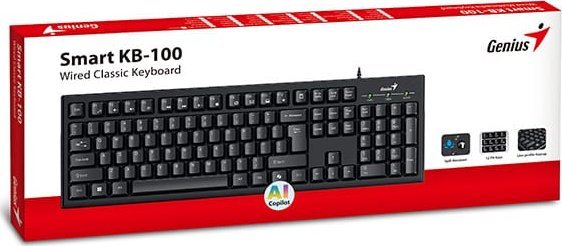 Tastierë Genius Smart KB-100 Copilot, me kabllo USB, membranore, e zezë