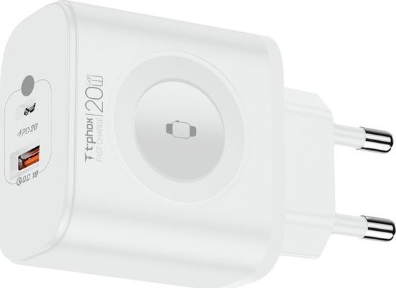 Karikues 3 në 1 T-phox T-PP20 GaN, 20W, wireless për Apple Watch, i bardhë