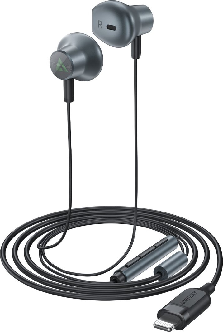 Kufje in ear Acefast L1, lidhje Lightning, kabllo 1.2 m, të zeza