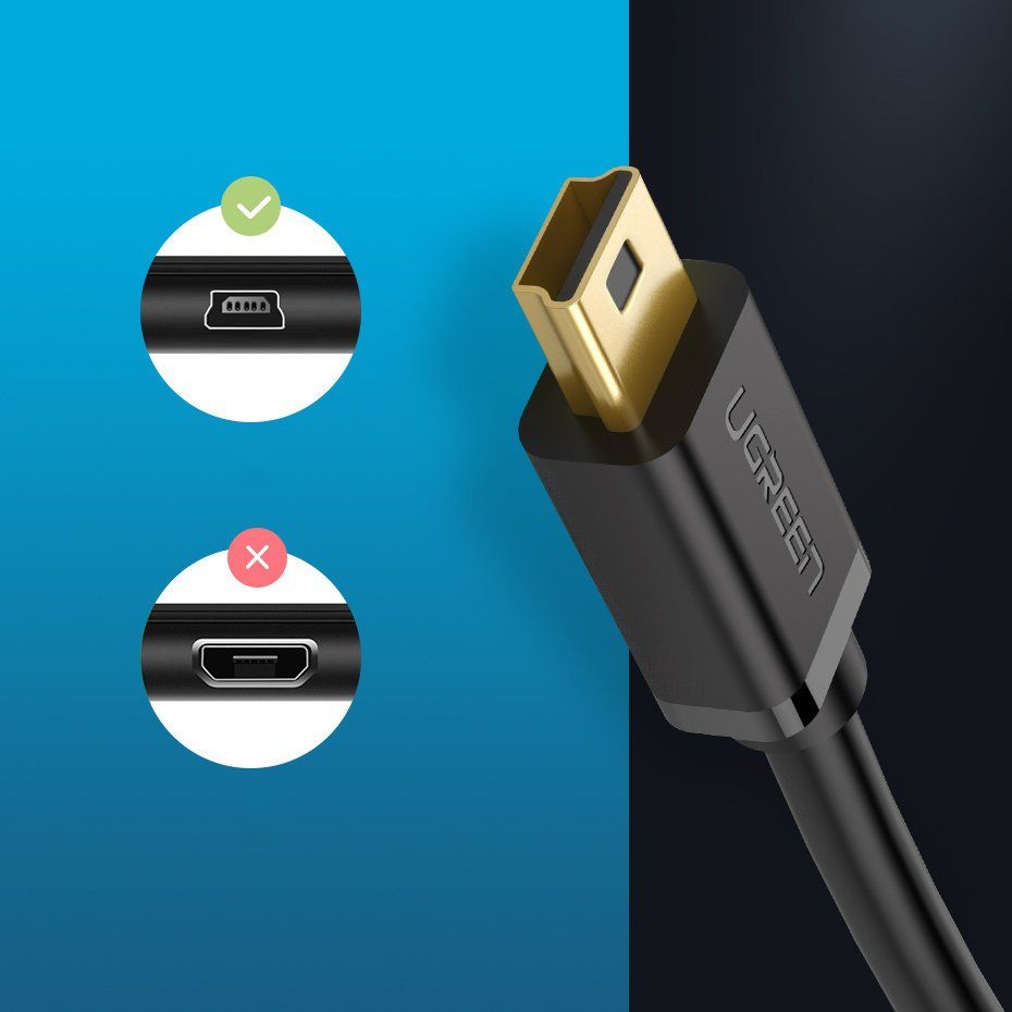 Kabllo USB Ugreen USB A në mini USB, 1.5m, USB 2.0, e zezë