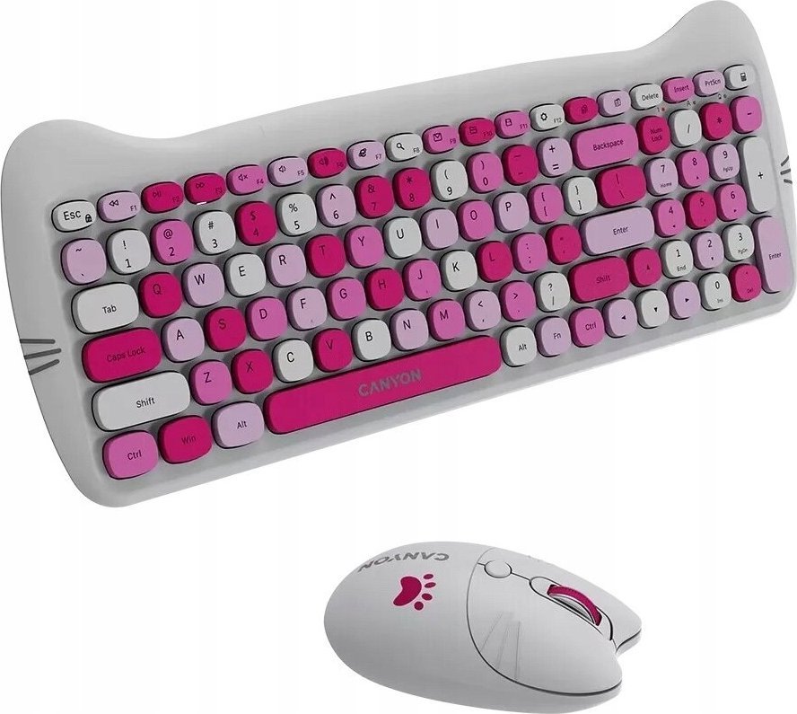 Set tastierë dhe maus Canyon HSET W6 Kitty Edition, wireless, 104 taste, rozë
