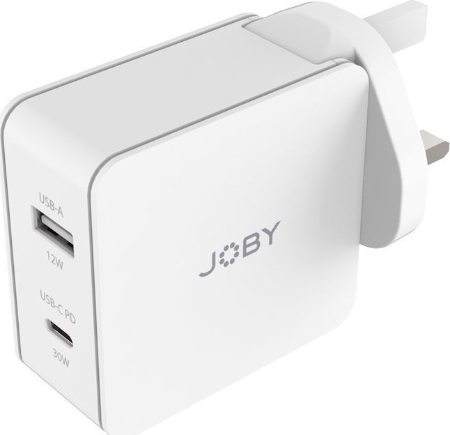 Karikues muri JOBY 42W Dual Output, USB C PD 30W, USB A 12W, i bardhë