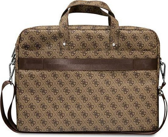 Çantë laptopi Guess Saffiano 4G Triangle Logo, 16", lëkurë ekologjike, kafe