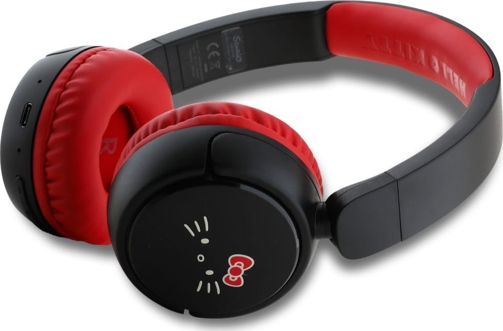 Kuﬁje Bluetooth Hello Kitty HKOBHV6ROKFR, wireless, me mikrofon, të zeza me të kuqe