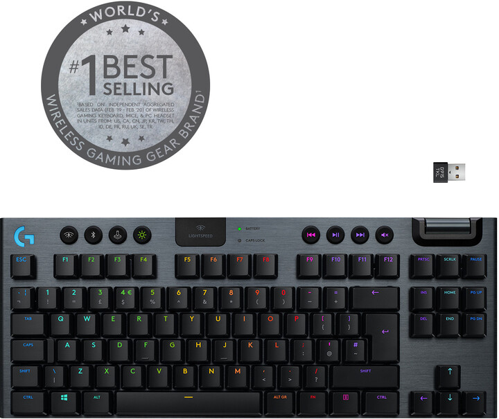 Tastierë Logitech G915 TKL Lightspeed, GL Clicky, US, e zezë