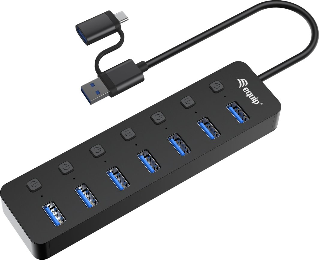 Hub USB LevelOne Equip 128965, 7 porta, USB 3.2 Gen 1, me adapter energjie
