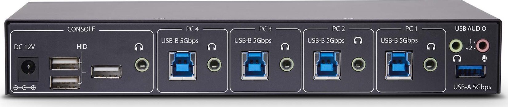 Ndërprerës KM StarTech 4 porta, USB, ndarje audio 3.5mm, i zi