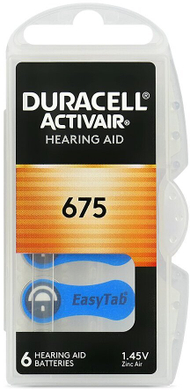 Bateri dëgjimi Duracell ActivAir 675, 1.45V, Zinc Air, paketim 6 copë