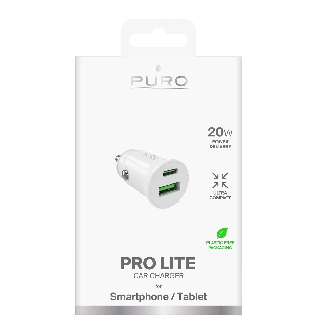 Karikues veture Puro, adapter USB, i bardhë