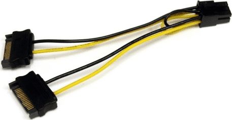 Kabllo përshtatëse StarTech SATA 15-pin - PCIe 6-pin, 0.15m, e verdhë