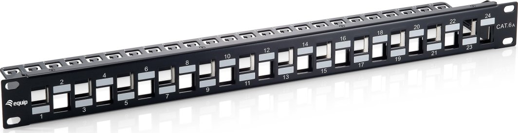 Patch panel Equip 24 porta Keystone Cat.6A, i ekranizuar, 1U, i zi