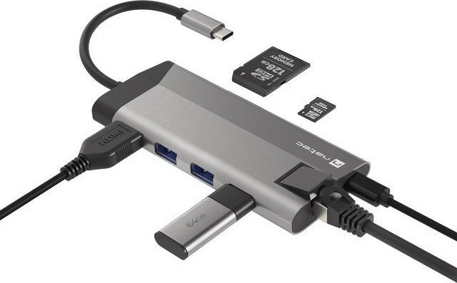 Stacion dokimi Natec Fowler Plus NMP-1690, USB-C, HDMI RJ-45 SD, gri