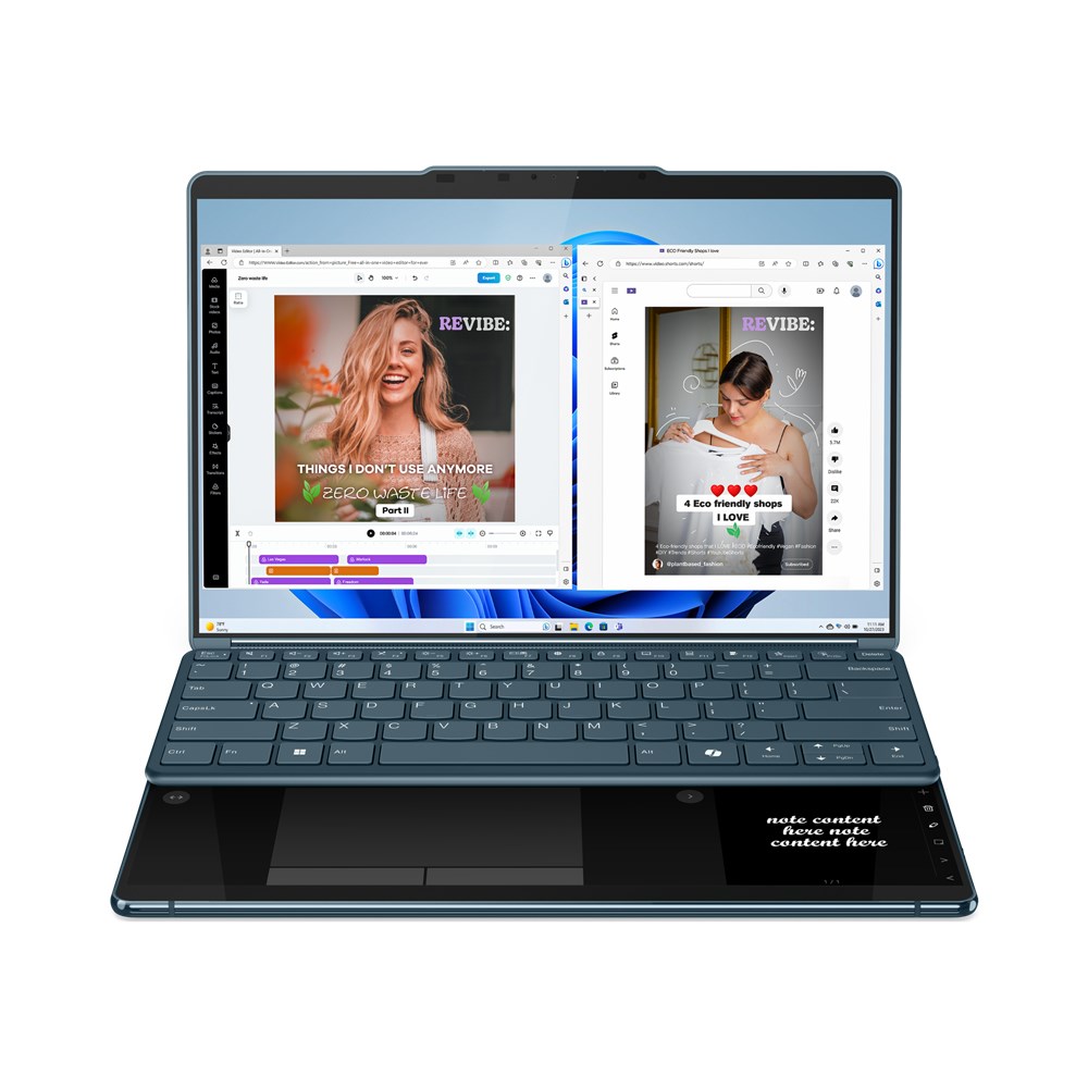Laptop Lenovo Yoga Book 9 13IMU9, 13.3", Intel Core Ultra 7 155U, Hybrid (2-in-1), Touchscreen, 32 GB LPDDR5x-SDRAM, 512 GB SSD, Wi-Fi 6E (802.11ax) Windows 11 Home Teal + çantë krahu Lenovo B210 (GX40Q17225)