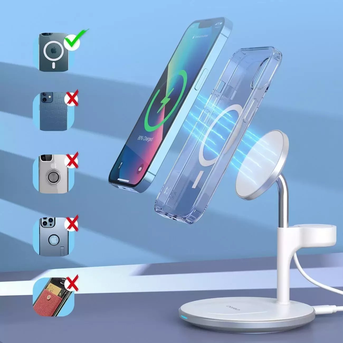 Mbajtëse telefoni X05, karikim wireless Qi 15W, për grilën e ajrit, e zezë