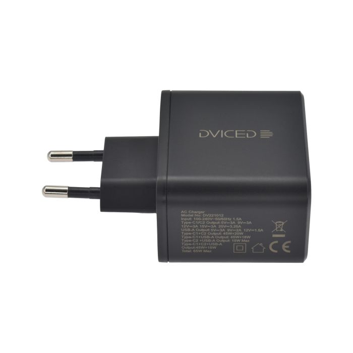 Dviced Wall Charger 65W GaN 1 USB-A, 2 USB-C EU, Black