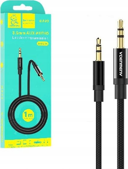 Kabllo audio Denmen DX03, stereo 3.5 mm jack to jack, 1 m, e zezë