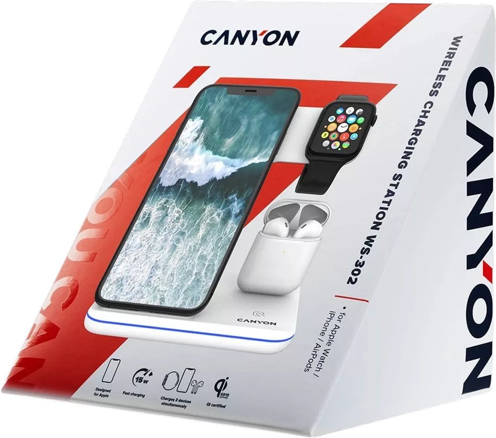 Karikues wireless 3n1 Canyon Wireless Dock QI, 15W, për Apple, i zi